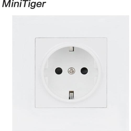 Minitiger White Wall Plastic Panel 1 Gang Power Socket Plug Grounded, 16A EU Standard Electrical Double Outlet 86mm * 86mm