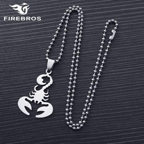FIREBROS Free 20/24" Bead Chain Silver Color High Polish Stainless Steel Animal Scorpion Pendant Necklace Men Women Jewelry Gift