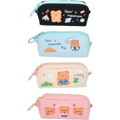 Large Capacity Cute Bear Pen Bag Pencil Pouch Cosmetic Storage Bag Zipper Lock Desk Organizer Bag for Children Women B03C
