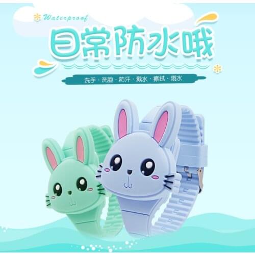 Lovely Rabbit Cartoon Children Watches Flip Cover Rubber Electronic Kids Watch for Boy Student Girls Clock Reloj Infantil Saati