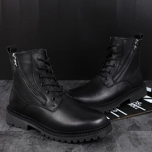 Black High Top New Outdoor Mens Martin Boots Army Tooling Black Male Leather Ankle Boots Mens Motorcycle Boots