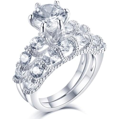 Luxury Zircon Ring Set For Women Gift Pure 925 Sterling Silver Wedding Rhinestone Engagement Ring Party Jewelry Accessories