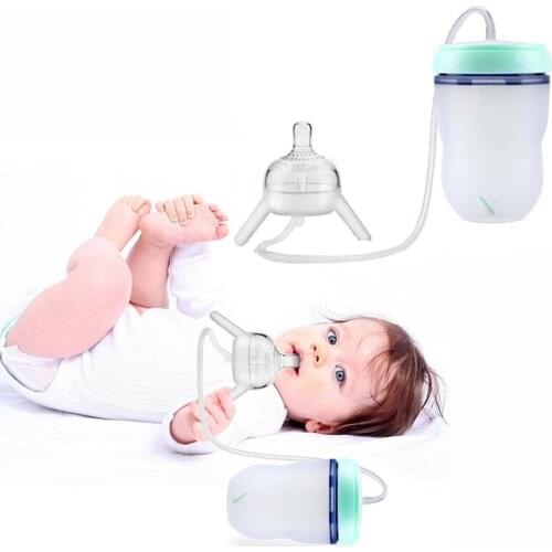 Baby Cup Healthy Silicone Soft Leakproof Long Straw Sippy Cup with Separated Nipple Mouths Hand-Free Bottle Feeding