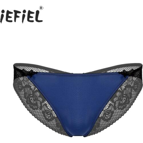 Men Solid Color See-through Patchwork Sexy Panties Cutout Crotchless Briefs Underpants Bowknot Low Waist Lingerie Underwear
