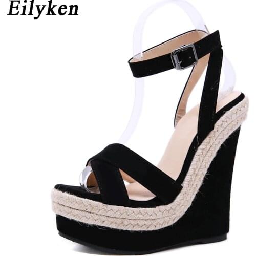Eilyken Fashion Women Summer Open Toe Shoes Buckle Strap Women Platform Sandals Wedges High heels 15CM Sandals Shoes