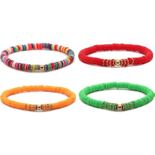 5mm Polymer Clay Disc Heishi Ball Bead Stretch Bracelet Women Girl Multi-color Button Bead Red Black Orange Blue White Jewelry