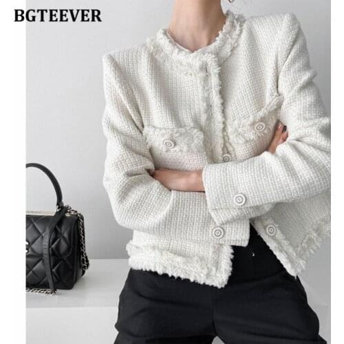 BGTEEVER Elegant Ladies Single-breasted Basic Jackets O-neck Full Sleeve Solid Women Coats 2021 Autumn Female Outwear Tops