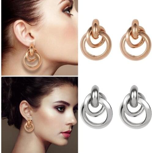 FGHGF Geometric Metal Ladies Earrings Personality European And American New Style Atmospheric Simple Ring Earrings