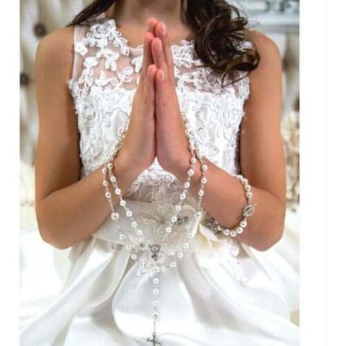 Christian Wedding Rosary necklace Glass pearls beads Cross pendant Religious Gifts Pledge beads Ladys sweater chain Wholesale