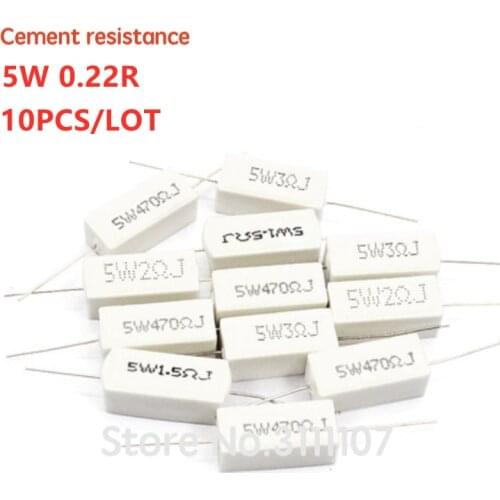 10PCS/LOT Ceramic Cement Resistor 5W 0.22 ohm 0.22R Resistance 5% Error Cement resistance