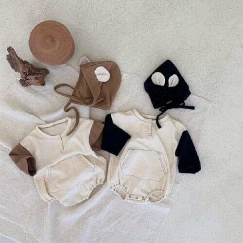 Autumn Casual Clothes Baby Romper Patchwork Long Sleeve Newborn Baby Rompers With Hat Infant Jumpsuit Overalls Cotton Fashion