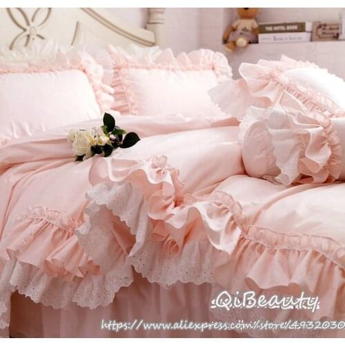 Lotus lace lace cotton bed dress solid color princess wind bedding four-piece set comforter bedding set
