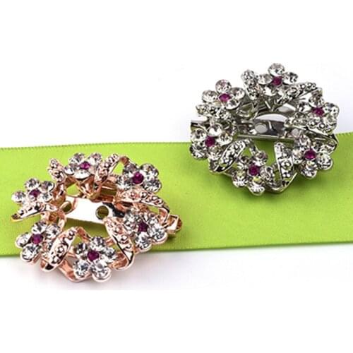Korean Style Beautiful Crystal Rhinestones Fashion Flower Folder Brooches Pins for Lady Accessories Corsage Jewelry New Design