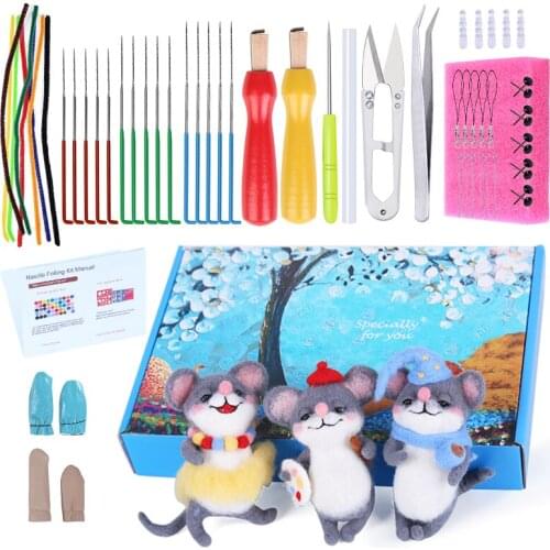 LMDZ Wool Felting Kit for Beginners-Colorful Felting Roving Wool with Instruction, Felting Needles, Scissors, Wooden Handle