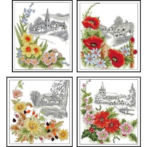 Autumn Chrysanthemum Patterns Stamped Cross Stitch Kits 14ct Embroidery Kits Summer Poppy 11ct Printed Canvas DIY Needlework Kit