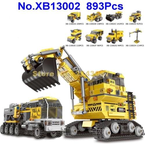Xb13002 893pcs 8in1 Urban Engineering Giant Excavator Set Educational Block Toy