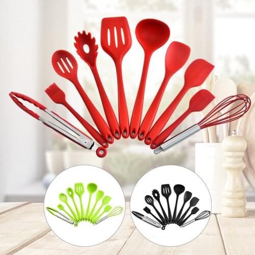 3Color 10Pcs Silicone Cooking Utensils Set Non-Stick Spatula Shovel Lengthen Handle Cooking Tools Set Kitchen Tool Accessories