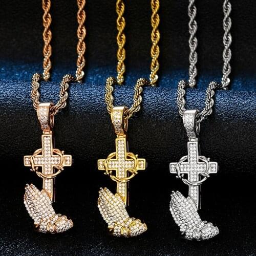New Design Women Fashion Cross Pendant Necklace Men Hip Hop Jewelry Iced Out Cubic Zirconia Pendant With Tennis Chain Gift