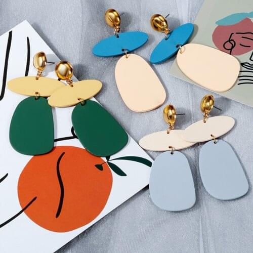 POXAM Acrylic Statement Fashion Drop Earrings For Women Vintage Geometric Resin Oval Dangle Earrings 2020 Modern Female Jewelry