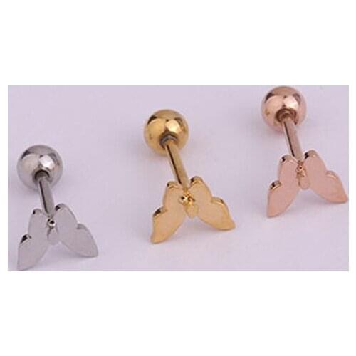 1 PCS Simple Stainless Steel Mini Butterfly Shape Stud Earring Trendy Gold Color Black Triangle Ear Cartilage Cuff Jewelry