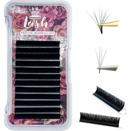 MASSCAKU Automatic Flowering Eyelash Extension 100% Handmade Lashes Easy Blooming Eyelashes 0.05-0.10mm Silk False Lash