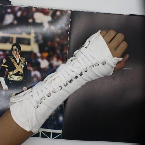 Handmade Punk Rock Concert MJ Michael Jackson Classic Collection Cotton White Back ArmBrace Elbow Glove