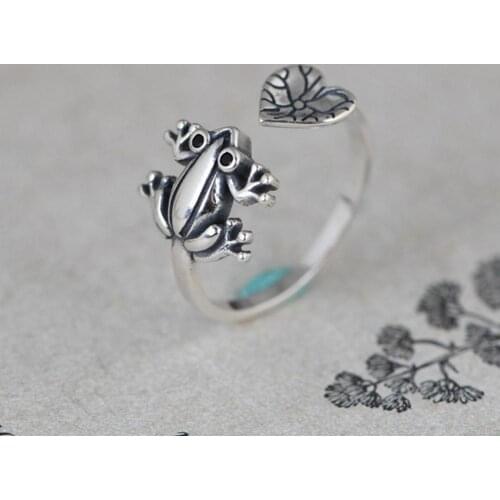 Silver Color Retro Frog Heart Necklace Ring Women Bracelet Earrings Jewelry Set for Women Girl Creative Personality Ring