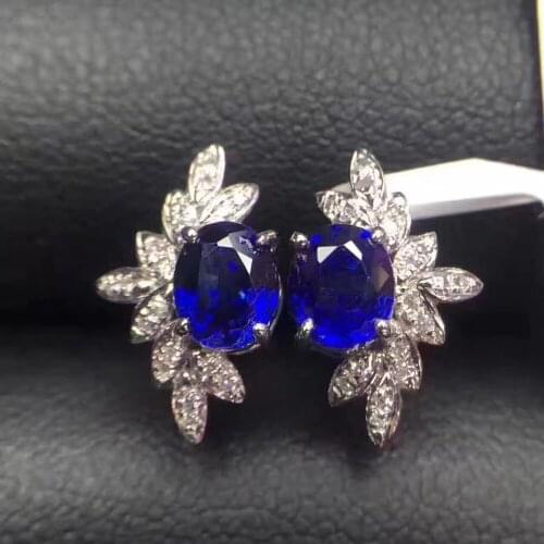 Blue sapphire earring Natural real sapphire 925 sterling silver Free shipping 4*6mm 2pcs gemstnoe