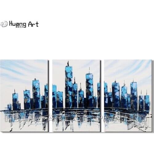 Modern City Building Scenery Oil Painting for Decoration Hand-painted Abstract Knife Landscape Group of Oil Paintings on Canvas