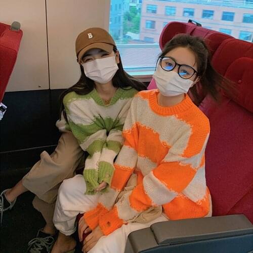 Autumn Winter Knitted Striped Sweater Women Casual Oversized Pullovers Sweaters Loose Warm Jumper Streetwear