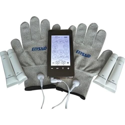 Phone Style TENS Touch Screen Electri-therapy Healthcare Massager+1Pair Physiotherapy Gloves+4Pcs Conducting Gel