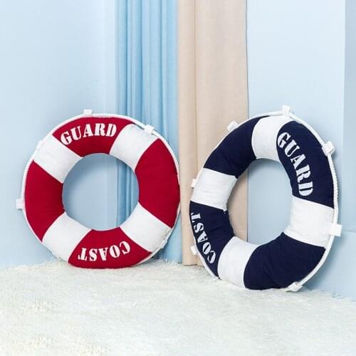 [ONLY FOR RUSSIAN USER] Fabric Marine Lifebuoy Canvas Pillow Mediterranean Striped Swimming Ring Home Decorative Sofa Cushion
