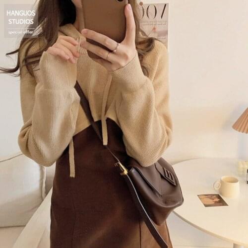 Vintage Chic Dress Sets Fashion Spaghetti Strap Two Piece Set 2021 Fall Korean Hooded Clothing Set Female