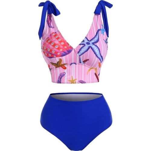 Wipalo Marine Striped Tie Shoulder High Waisted Tankini Swimwear Two Piece Swimsuit Summer Beach Bikini Sets Sexy Bathing Suits