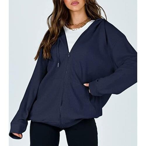 Womens Zip Up Long Sleeves Hoodie Casual Solid Color jackets for women 2021 Sweatshirt with Pockets hoodie with a zipper