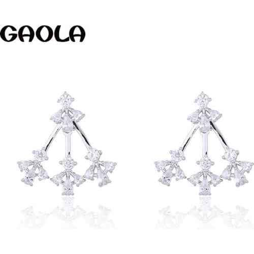 GAOLA Women Flower Earrings Silver Color Cubic Zircon Stud Earring Wedding Gift GLE7120Y