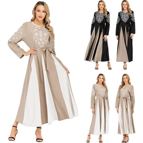 Abaya Muslim Embroidery Party Kaftan Women Long Dress Islamic Maxi Robe Dubai Patchwork Dresses Jilbab Long Sleeve Arab Fashion