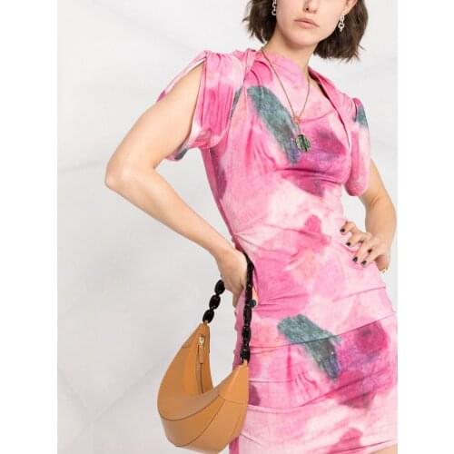 Women Mini Dress Short Sleeve Slim Waist Pleated Back Hollow Out Notched Elegant 2021 Summer Pink Short Dresses Female Outfit