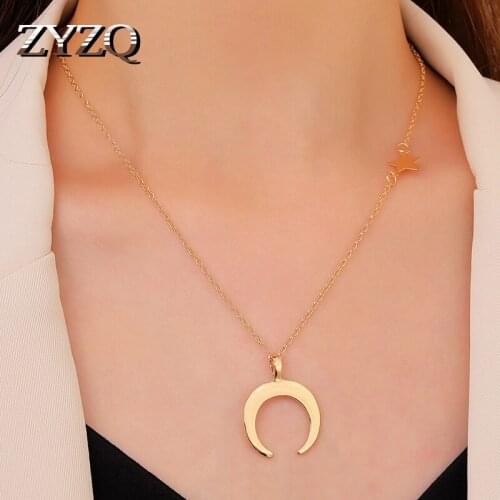ZYZQ Korea Fashion Simple Moon Pendant Necklace For Women ins Creative Alloy Crescent Clavicle Chain Personality Jewelry