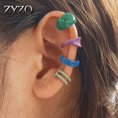 ZYZQ Sporty Colorful Zinc Alloy Clip Earrings Set For Women Girls Korean Metal Ear Clips Without Piercing Ear Cuff Jewerly Gifts