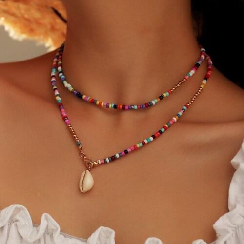 Bohemian Colorful Bead Necklace Ethnic Shell Pendant Necklaces for Women Fashion Jewelry Collares Para Mujer Colar