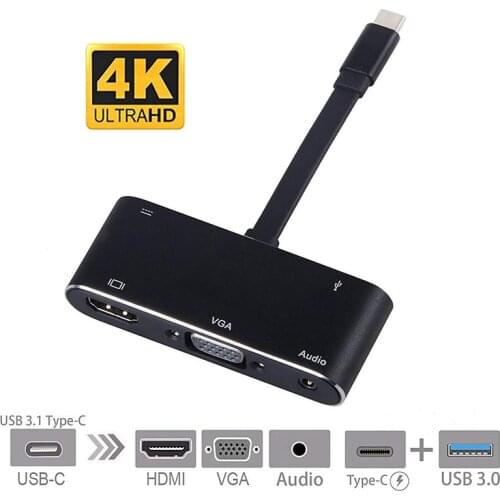 5 in 1 USB C to HDMI Adapter 4K Type-C to HDMI/VGA/Audio/USB 3.0 Port+USB C Port(PD) Converter for Laptop Macbook Nintend Switch