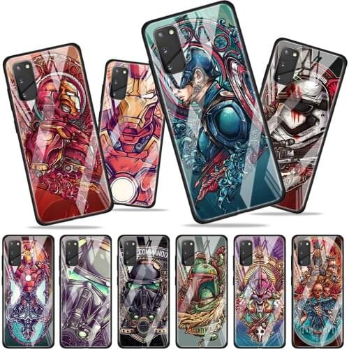 Captain America Iron Man for Samsung Galaxy S20 FE Ultra Note 20 S10 Lite S9 S8 Plus Luxury Tempered Glass Phone Case Cover