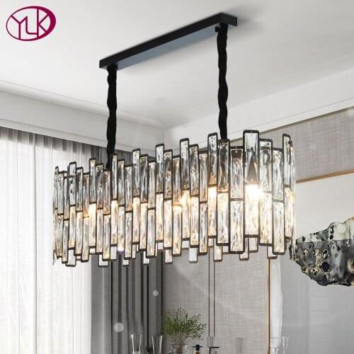 New Post-modern Black Chandelier Lighting Rectangle Dining Room Kitchen Island LED Light Fixtures Hanging Cristal Lamps