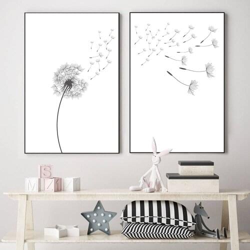 Black And White Canvas Art Painting Minimalist Nordic Posters And Print Dandelion Poster Decoration Wall Pictures For Bedroom