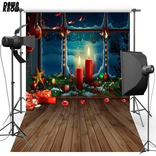 DAWNKNOW Merry Christmas Vinyl Photography Background For Baby Window Candle Polyester Backdrop For Children Photo Studio CM6530