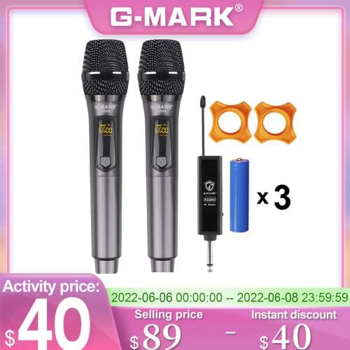 G-MARK X220U Wireless Rechargeable Microphone Recording Karaoke UHF 2 Channels Handheld Mic For Party Home Meeting Church School