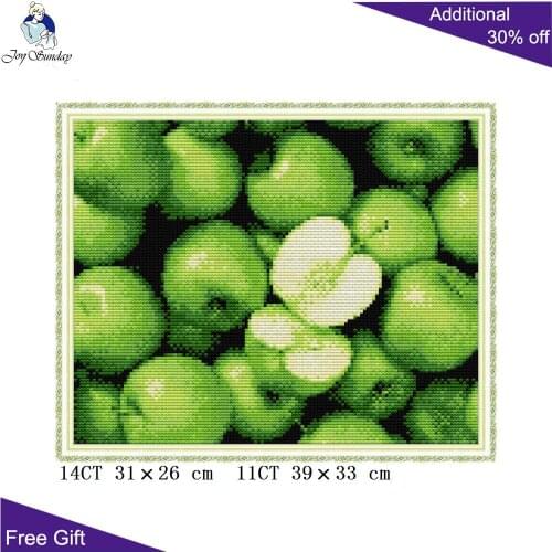 Joy Sunday Green Apple J529 Counted Stamped Fruit Needlepoint Needlework Embroidery DIY Home Decor Cross Stitch kits