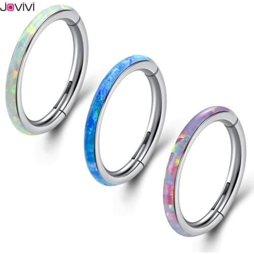 Jovivi Stainless Steel Twist Hinged Clicker Nose Septum Ring Synthetic Opal Hoop Eyebrow Lip Ear Rings 16G Body Piercing Jewelry