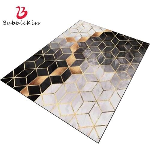Bubble Kiss Carpets For Living Room Home Black Gradient Diamond Lattice Rug Modern Design Gold Line Decor Bedroom Anti Slip Pad